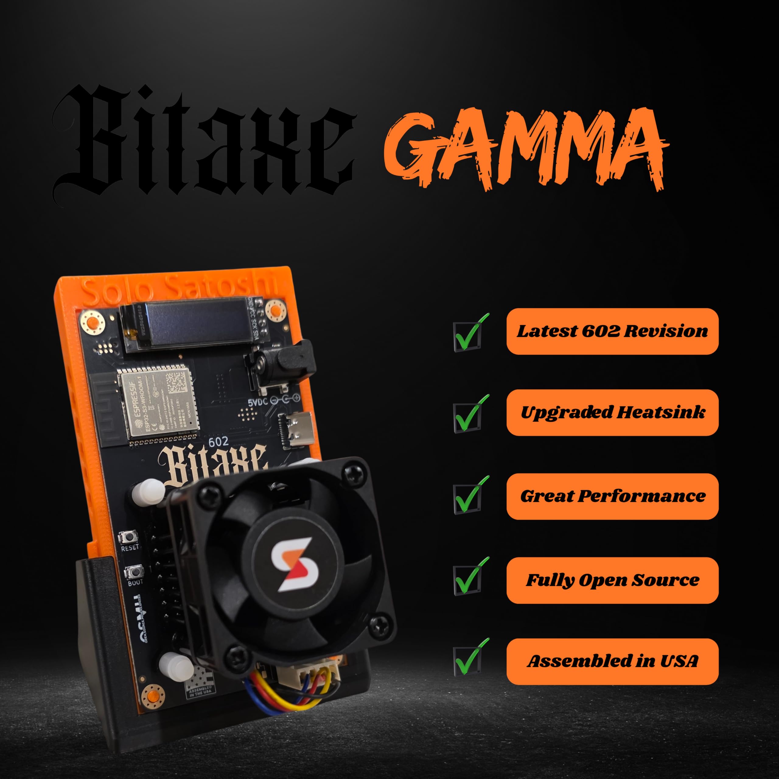 Solo Satoshi Bitaxe Gamma 602 Bitcoin Solo Miner - 1.2TH/s, BM1370